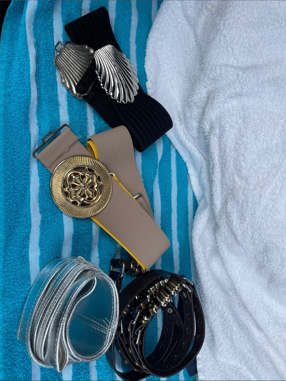 Set of Fashion Belts in Black, Beige, Silver